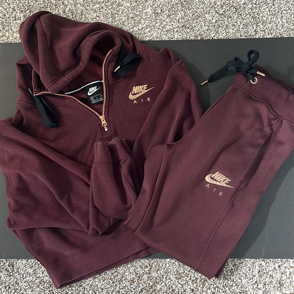 Maroon Nike Air Crop Quarter Zip & Jogger Set Size Small
